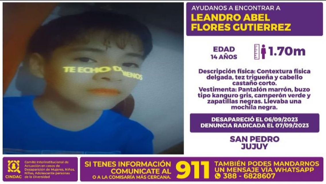 Urgente: buscan a un adolescente juje�o que se encuentra desaparecido