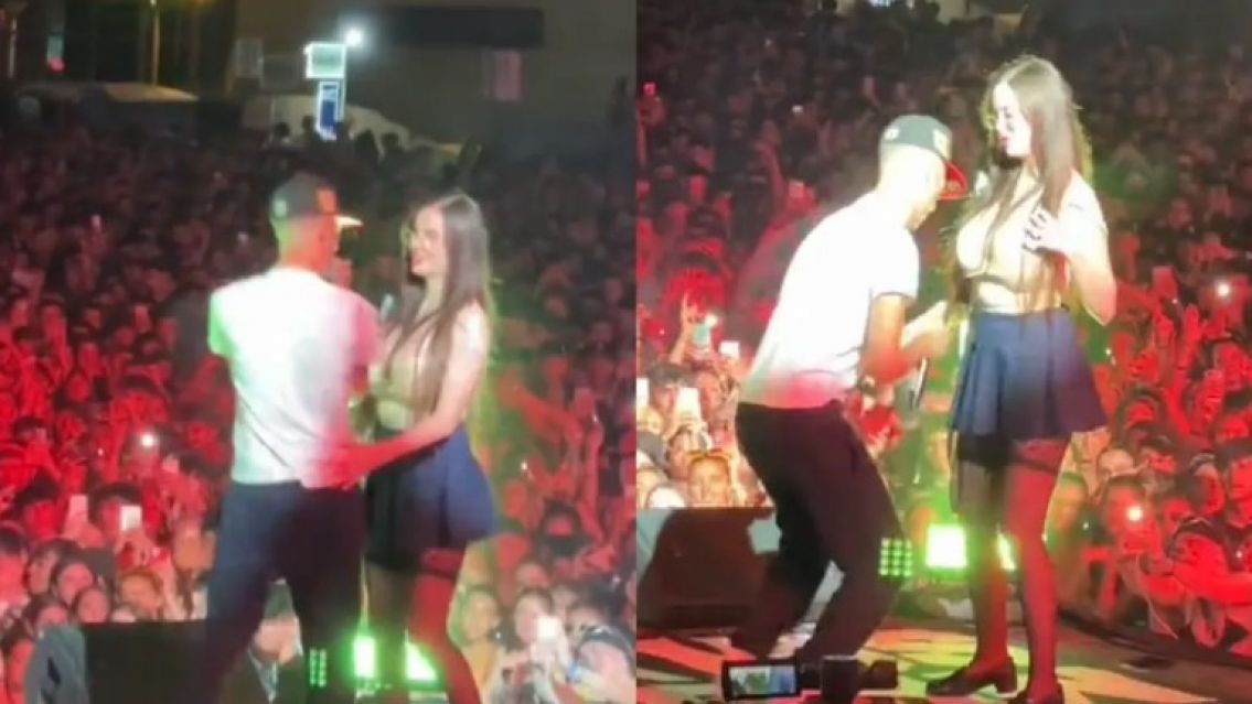 Esc�ndalo: un cantante le levant� la pollera a la influencer Virgen Mar�a y simul� practicarle sexo oral
