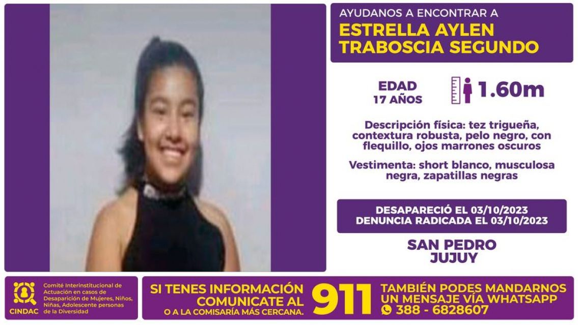 Estrella desapareció en Jujuy y su familia la busca desesperadamente