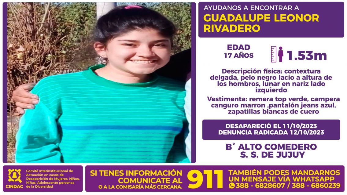 Desapareció Guadalupe en Jujuy: así vestía la última vez que la vieron