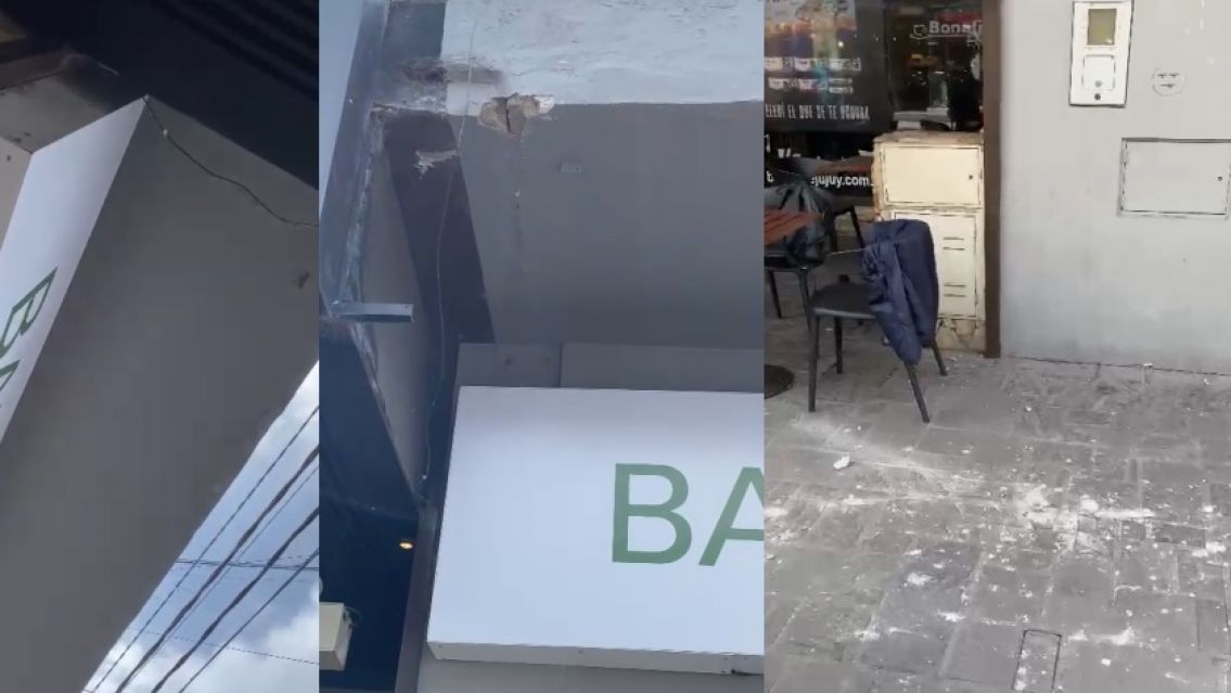 Juje�o tomaba un caf� tranquilo y casi lo aplasta el techo del Banco Comafi