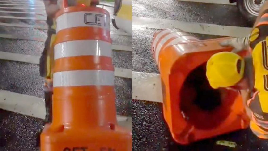 Polic�as levantaron un cono y se llevaron una sorpresa: no lo pod�an creer