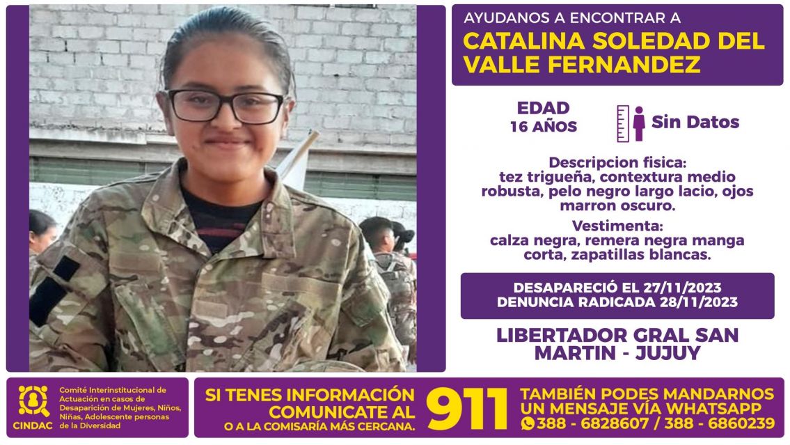 Catalina está desaparecida en Jujuy: su familia la busca por todas partes