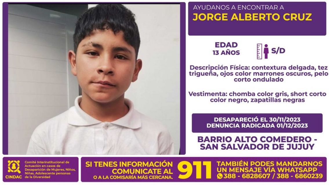 Juje�ito desapareci� en Alto Comedero: su familia est� desesperada