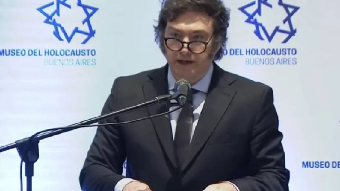 Javier Milei en el acto por el Día en Memoria de las Víctimas del Holocausto