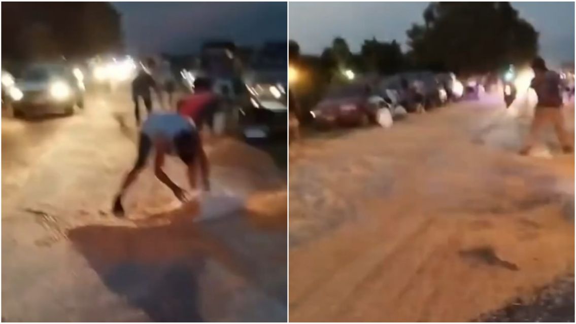 Se abri� la compuerta de un cami�n que llevaba ma�z en ruta 34