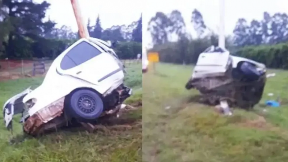 El choque fue tan fuerte que el auto se partió a la mitad y el conductor murió