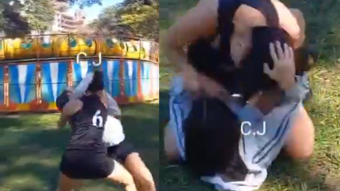 Dos alumnas norte�as se agarraron a las pi�as y patadas en el parque