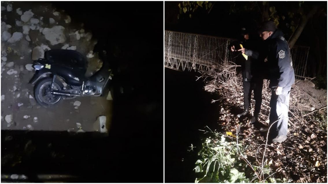 Parejita se cayó al canal: iban en moto junto a su bebé