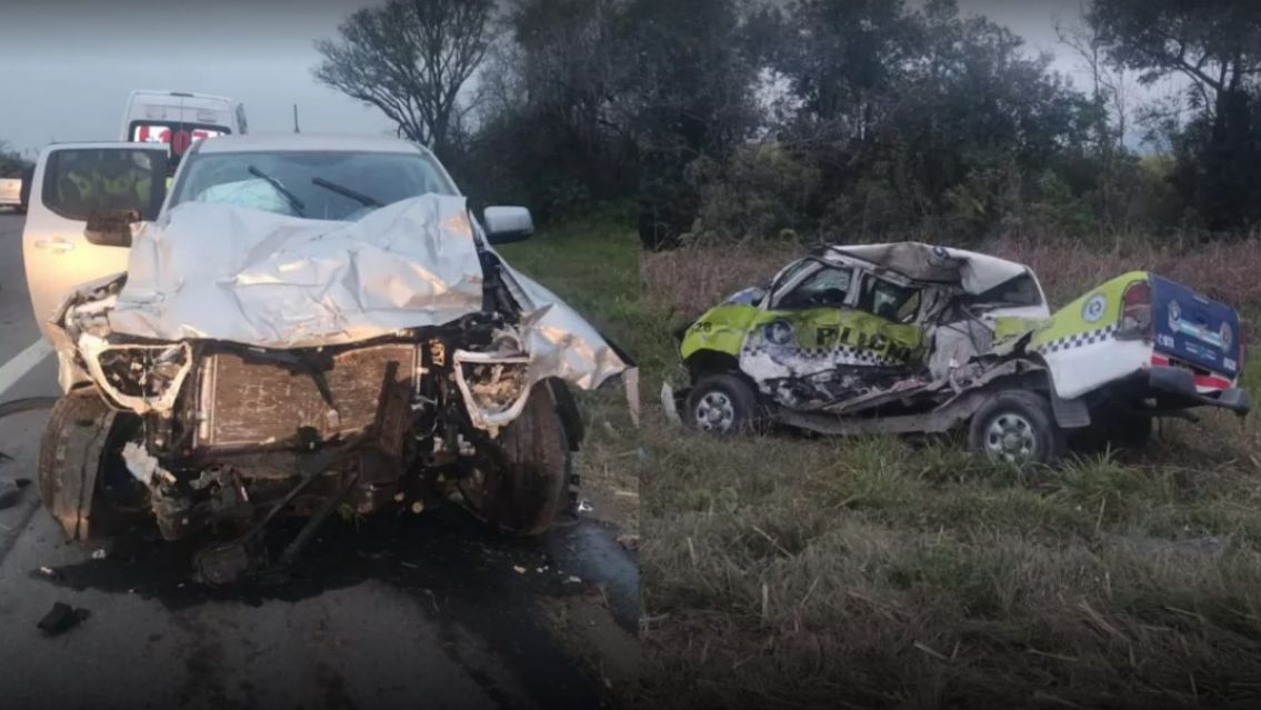 Camioneta chocó a un patrullero en plena autopista: salieron volando