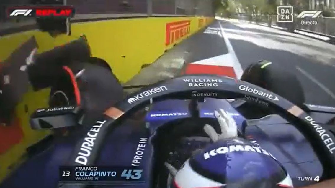 Así fue el choque de Colapinto en su primera práctica en el GP de Azerbaiyán en la Fórmula 1