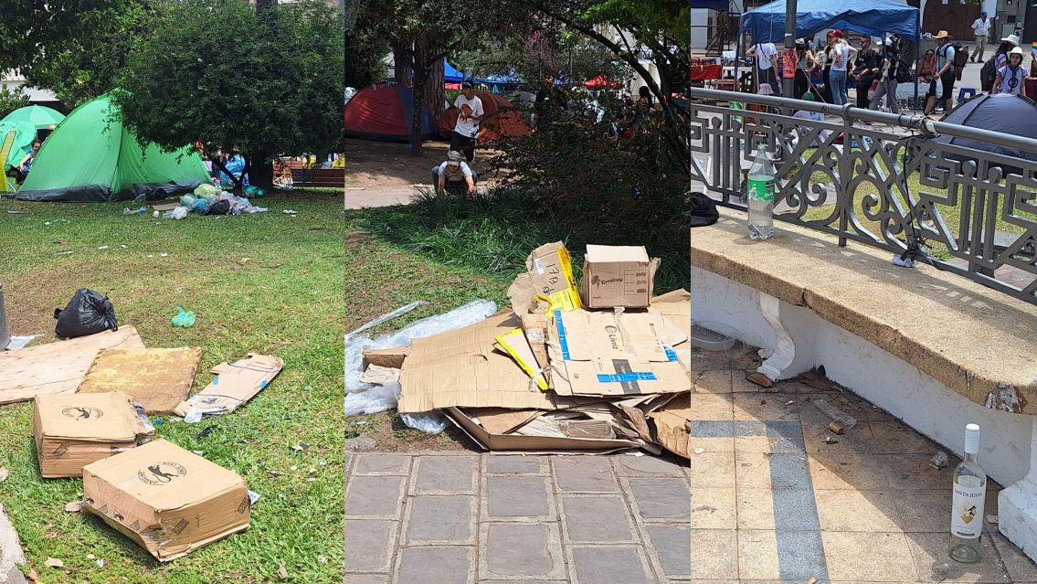 As� est� la Plaza Belgrano: "basura y botellas por todos lados"