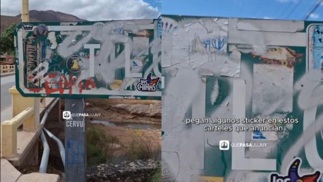 Rutas de Jujuy: aparecieron varios carteles llenos de stickers 