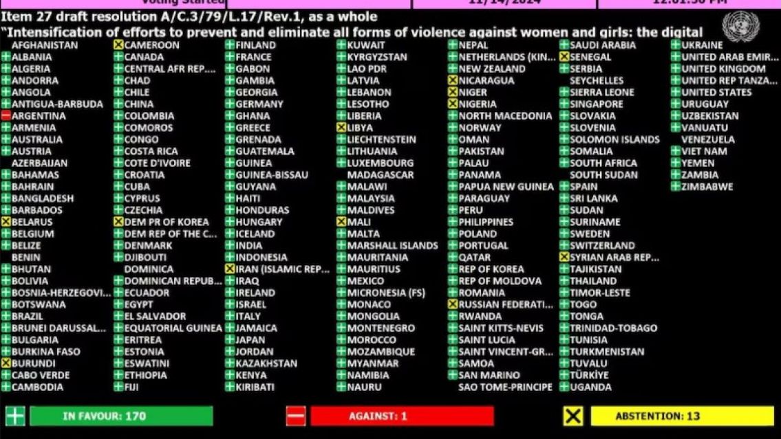 Argentina, único país en la ONU en rechazar resolución contra la violencia hacia mujeres y niñas