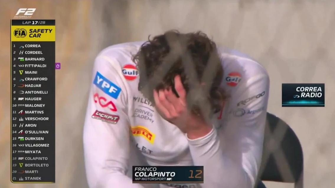Llanto desconsolado de Franco Colapinto tras chocar su auto
