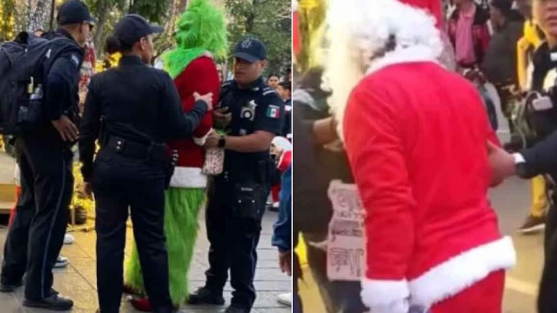 Detuvieron al Grinch y a Pap� Noel en pleno centro, se agarraron a las pi�as
