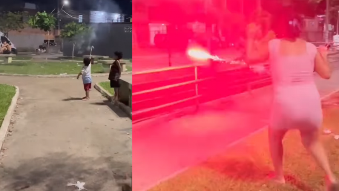 Empat�a cero: adultos le dieron pirotecnia a su hijo y todo se desmadr� en la plaza