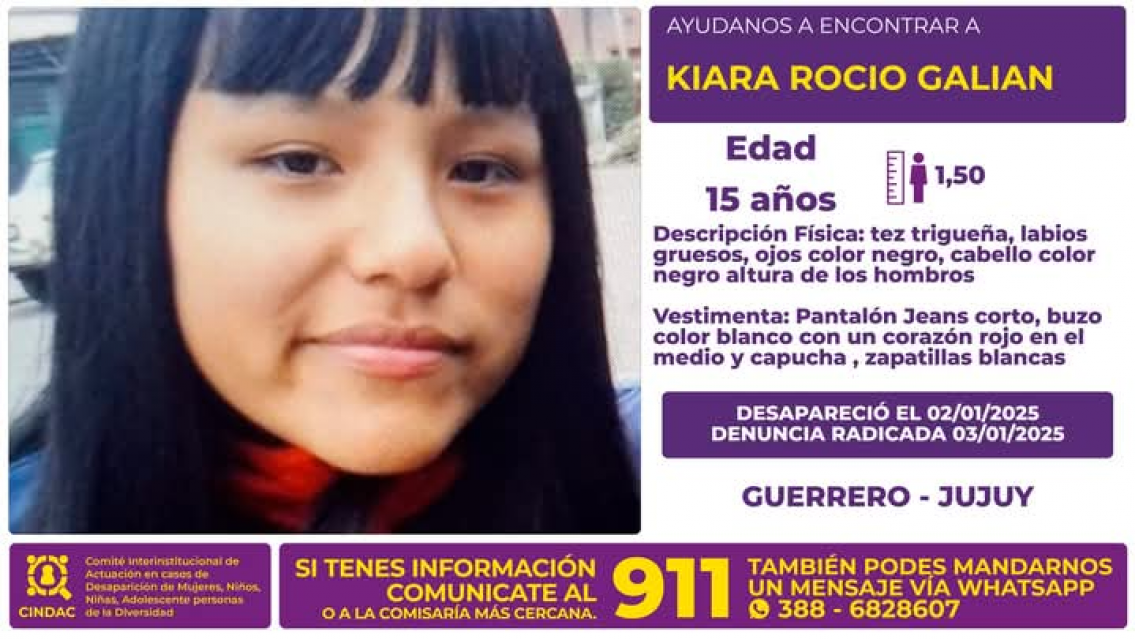 Kiara Rocío Galian: búsqueda desesperada de una adolescente de 15 años