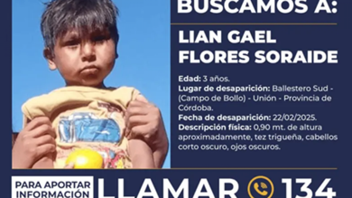 Se activ� el alerta Sof�a por el caso LIAN, lo buscan desesperadamente