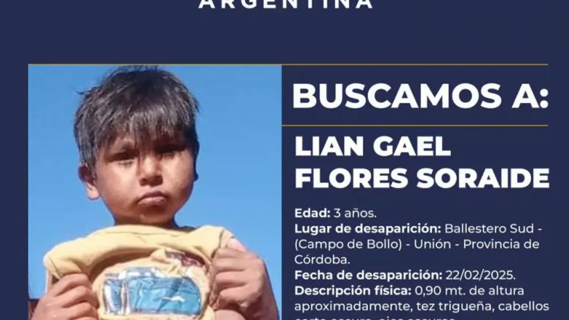 Buscan en Jujuy a Lian Flores, el ni�o desaparecido en C�rdoba