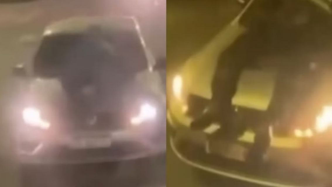 Subi� una nena al auto, escap� de un control policial, choc� a un agente y lo arrastr� en el capot