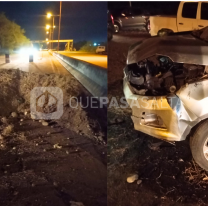 Porte&ntilde;os chocaron contra mont&iacute;culo en la ruta: ven&iacute;an de compras