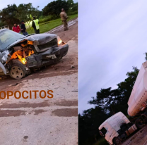 [AHORA] Grave accidente en Ruta 34: camioneta chocó con camión lleno de combustible
