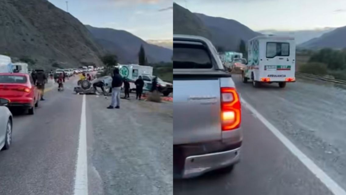 AHORA: Fuerte choque y vuelco sobre Ruta 9 dejó varios heridos cerca de Purmamarca