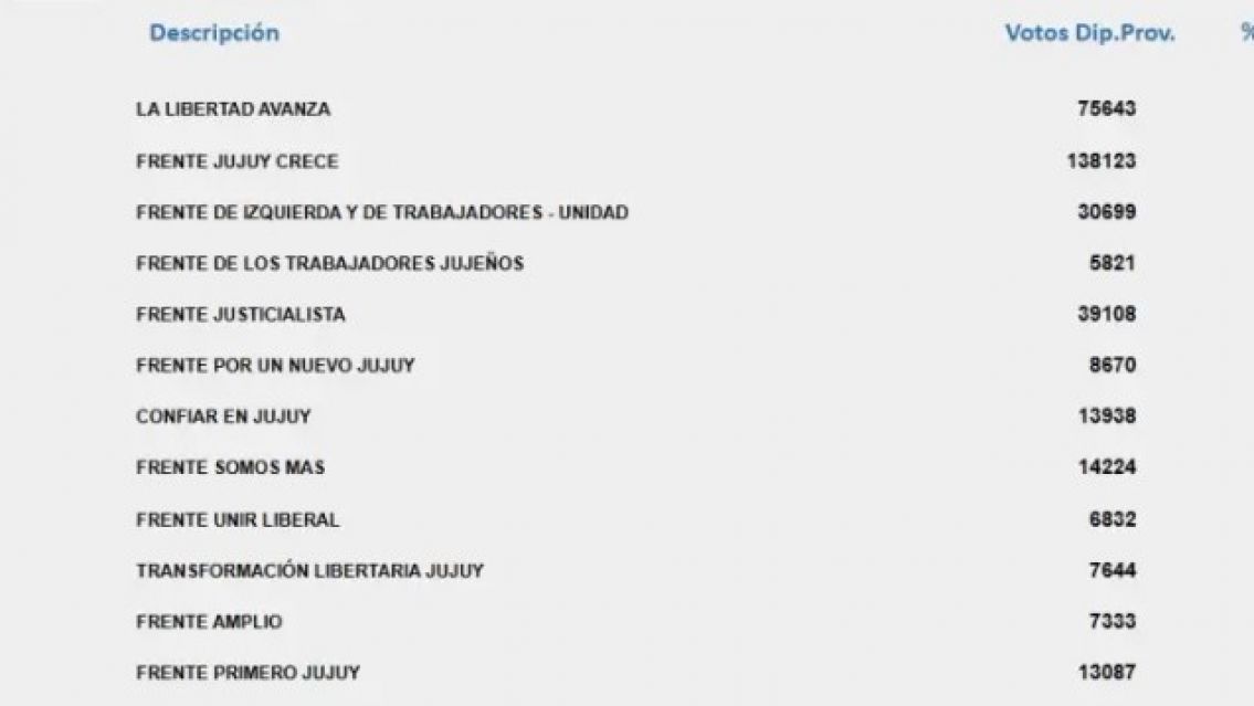 Ocho frentes pol�ticos no superaron el 5% y quedaron fuera de la Legislatura juje�a
