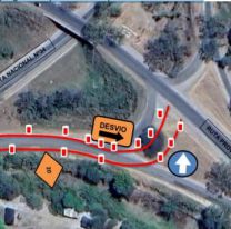 Desvío provisorio en el ingreso a la Ruta Provincial 1 desde la Ruta Nacional 34