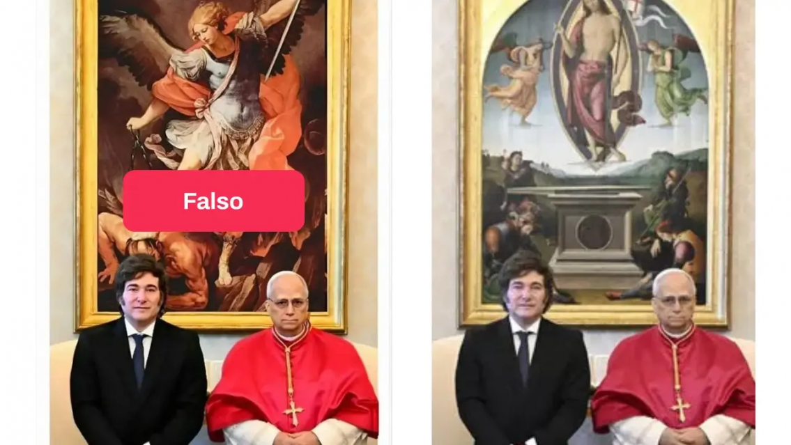 FALSO: aclaran cu�l es la foto real de Javier Milei con el Papa Le�n XIV