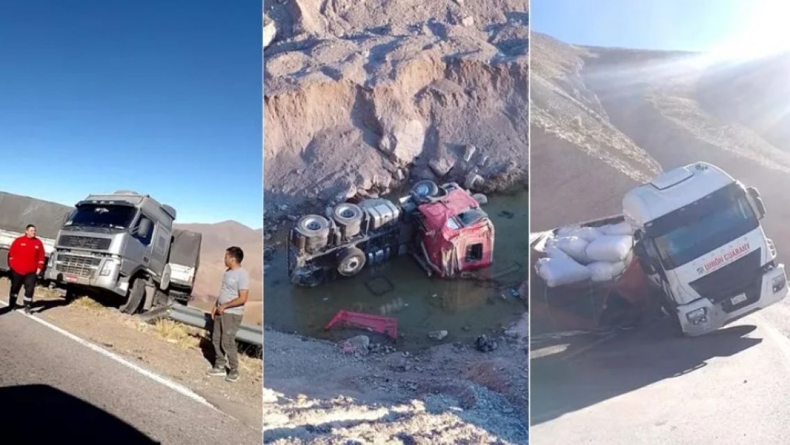Terrible choque de camiones en la Cuesta de Lipán: uno cayó al abismo
