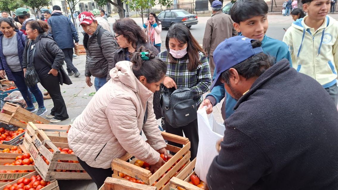 Productores regalan tomate en Plaza Belgrano por las bajas ventas