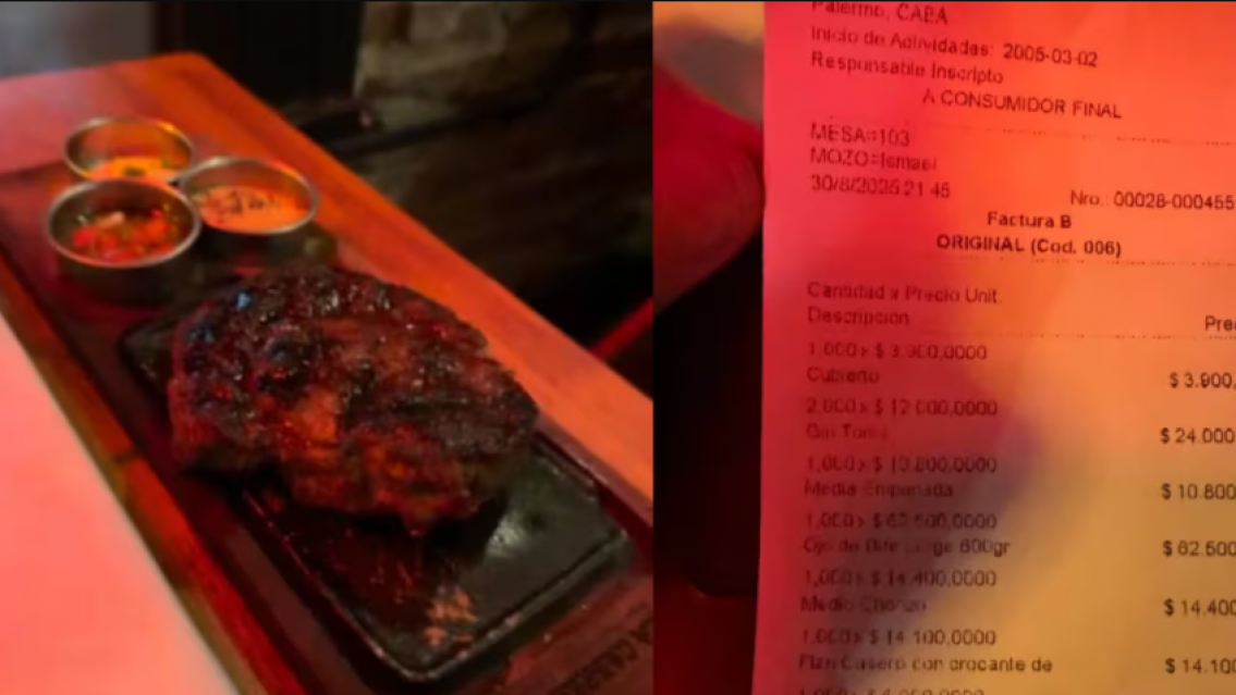 Fue a La Cabrera, pidió ojo de bife, gin tonic y flan: mostró todo lo que gastó