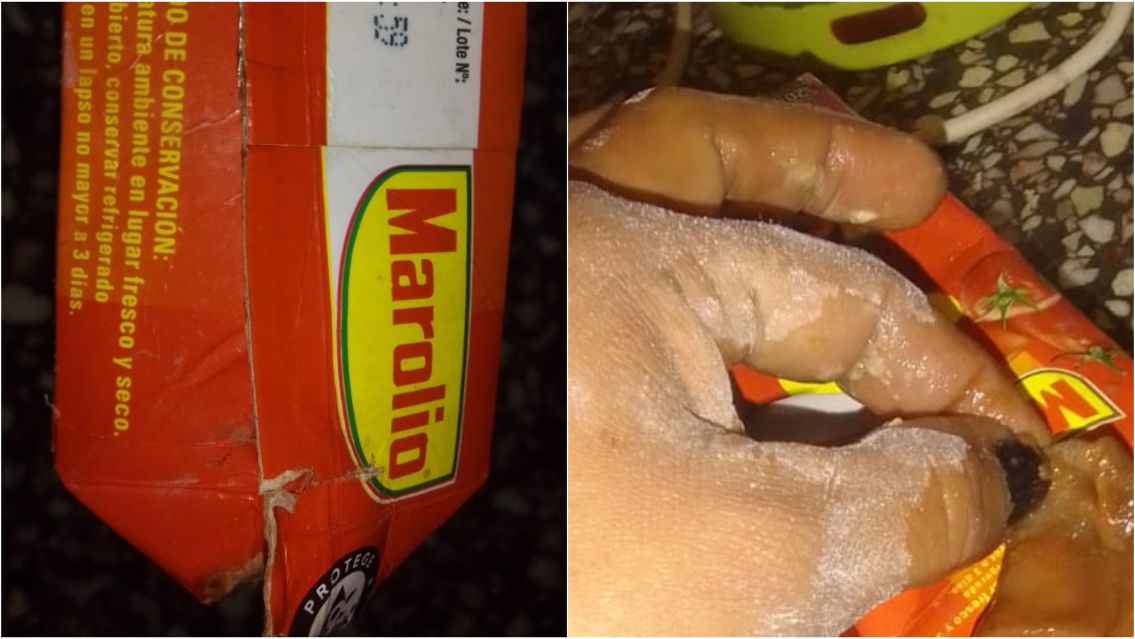 Abri� una caja de pur� de tomates y se top� con algo asqueroso: la denuncia de una salte�a