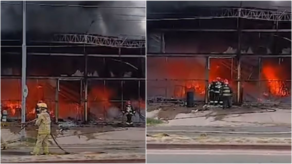Terrible incendio en una feria de ropa: bomberos desplegaron un amplio operativo