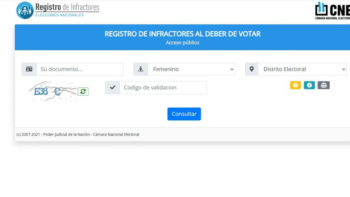 En esta p�gina pod�s ver si sos infractor y si ten�s multas por no votar en elecciones anteriores