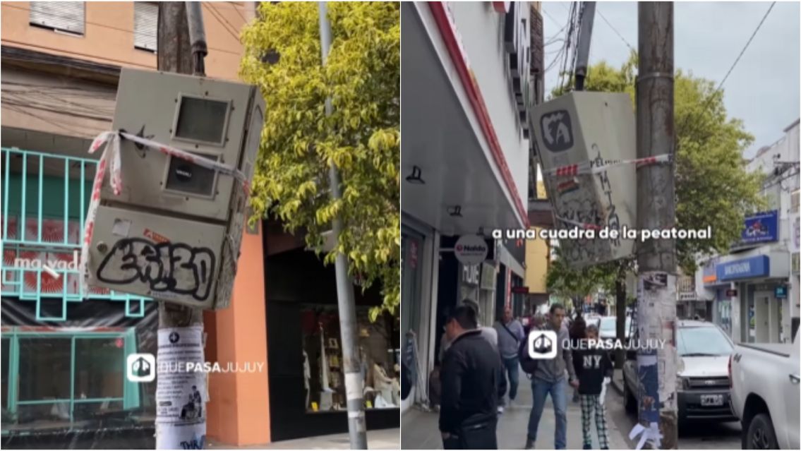 Peligro en pleno centro: una caja eléctrica colgante alarma a los vecinos