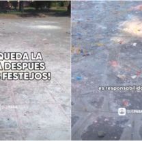Todo sucio: así quedó Plaza Belgrano tras los festejos de los egresados