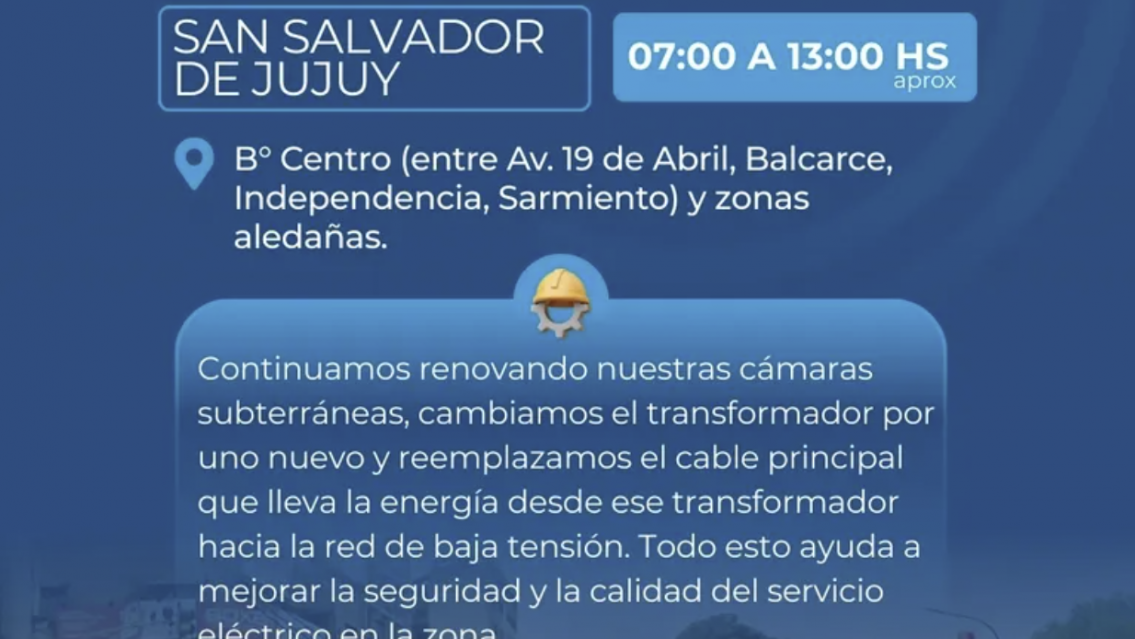 Este es el comunicado oficial de Ejesa: cortes ma�ana domingo en Jujuy