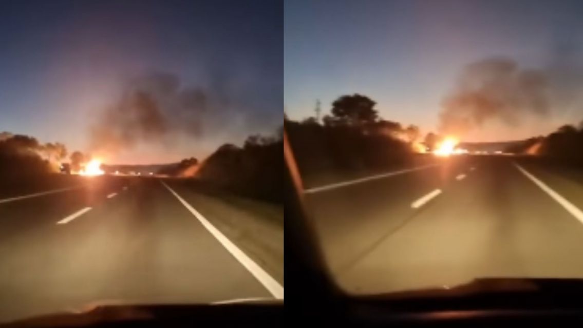 Se incendió el acoplado de un camión en la Ruta 66 a la altura de Perico