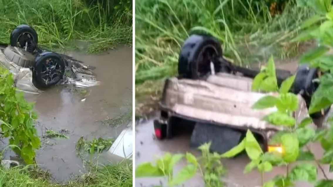 Cuatro norte�os cayeron a un canal tras perder el control de su auto