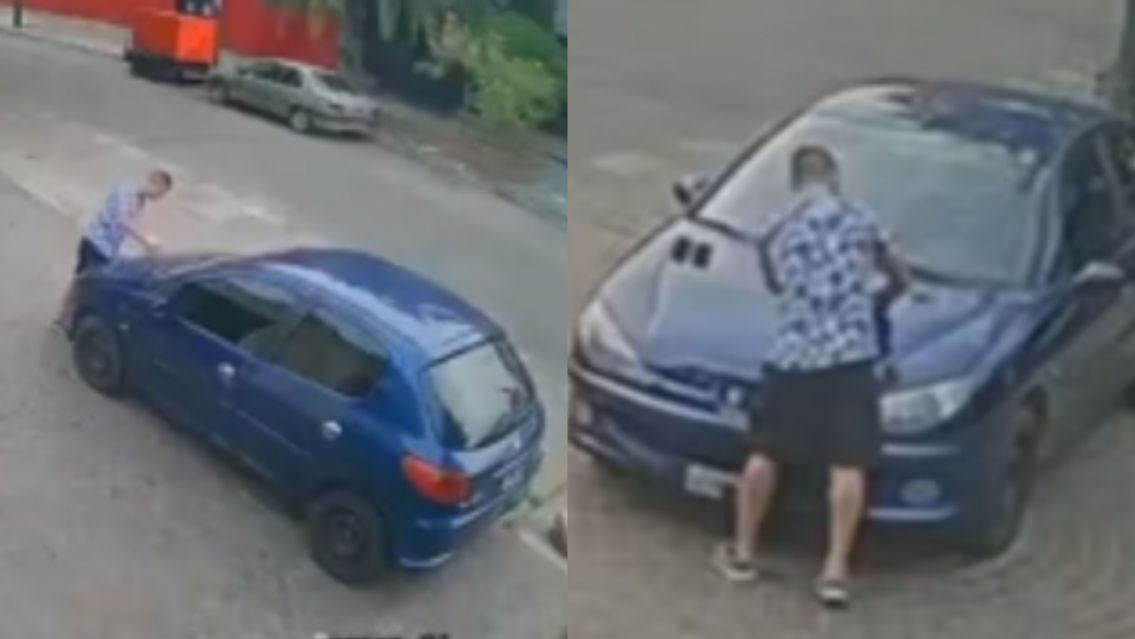 Es de lo peor: grabaron a un hombre rayando autos en plena calle