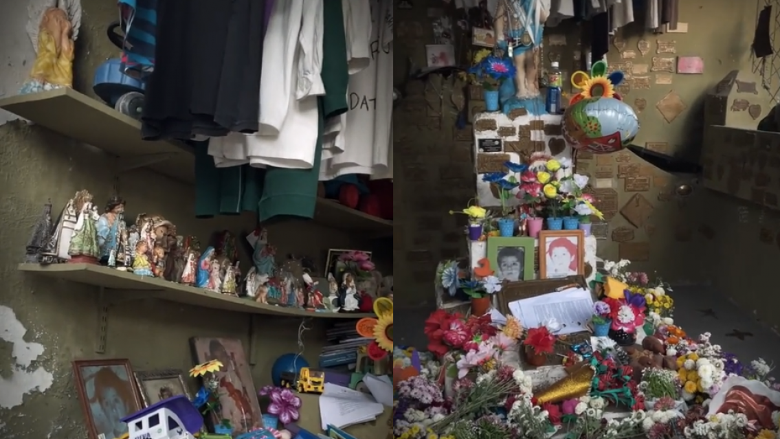 Le dejan guardapolvos y rosarios a Sanguesito, el norteñito que fue brutalmente asesinado