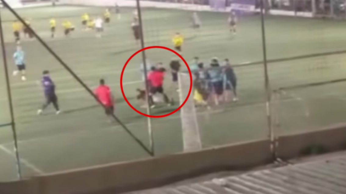 �rbitro le peg� una pi�a a un hincha y desat� una batalla campal