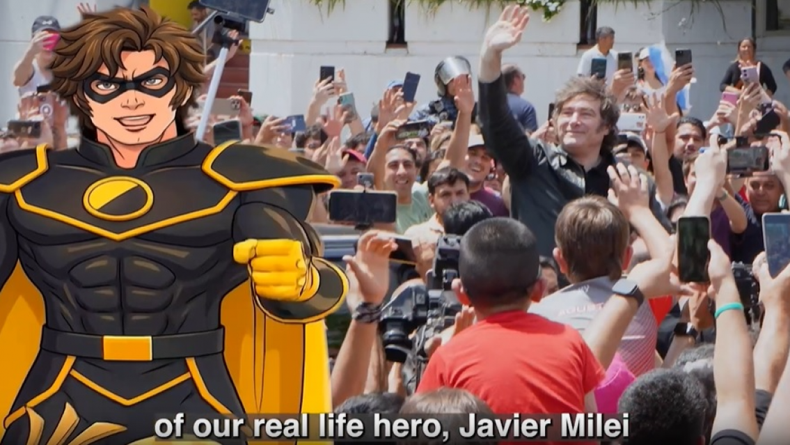 Milei lanz� sus redes en ingl�s con un video libertario y un superh�roe hecho con IA