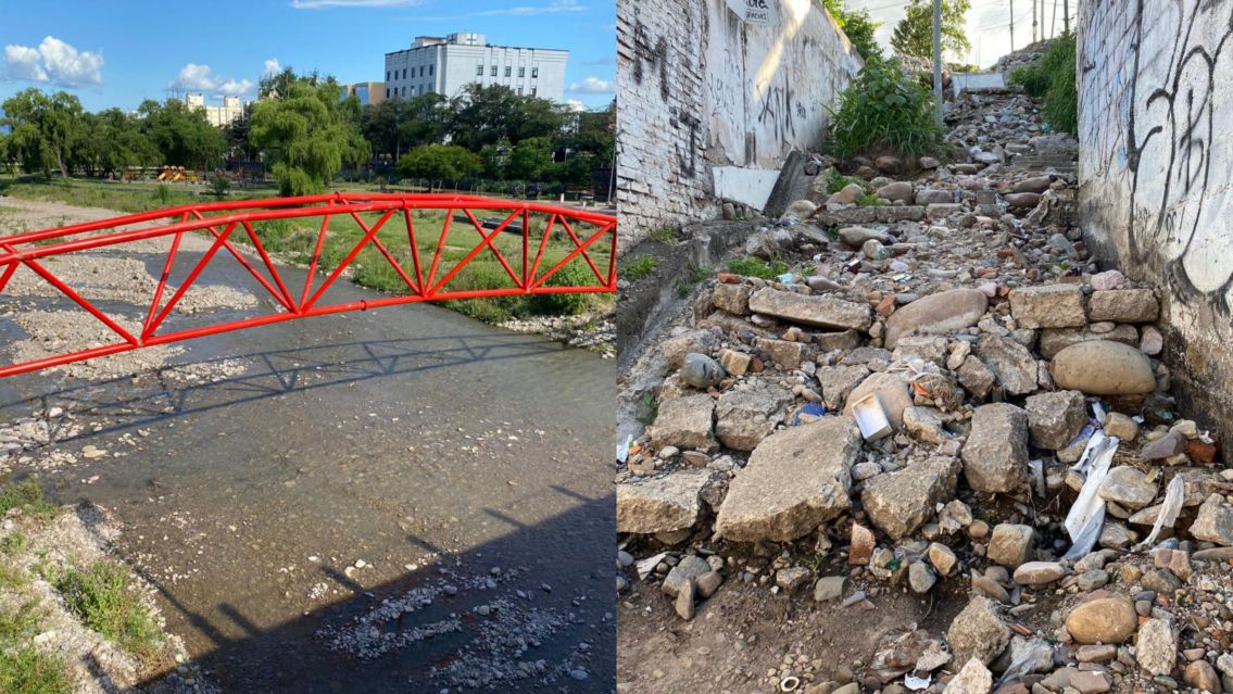 ¿Prioridades? una pasarela nueva y una escalera en ruinas, a metros de distancia