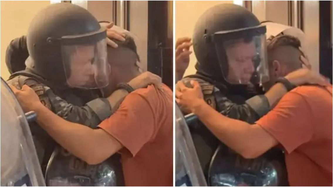 Denunci� el abuso a su hija y un polic�a lo contuvo: el abrazo que conmovi� a todos
