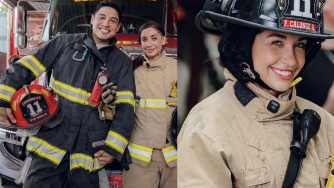 María Becerra fue "bombero por un día": está de vacaciones y visitó un cuartel