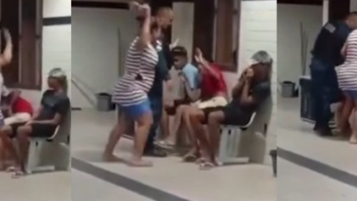  Fue a retirar a su hijo de la comisar�a y lo agarr� a "chirlos" y "ojotazos" al frente de todos